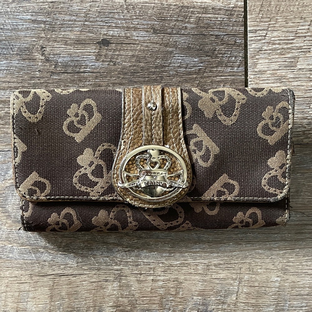 Kathy Van Zeeland Crown Pattern Canvas Bifold Wallet Y2K